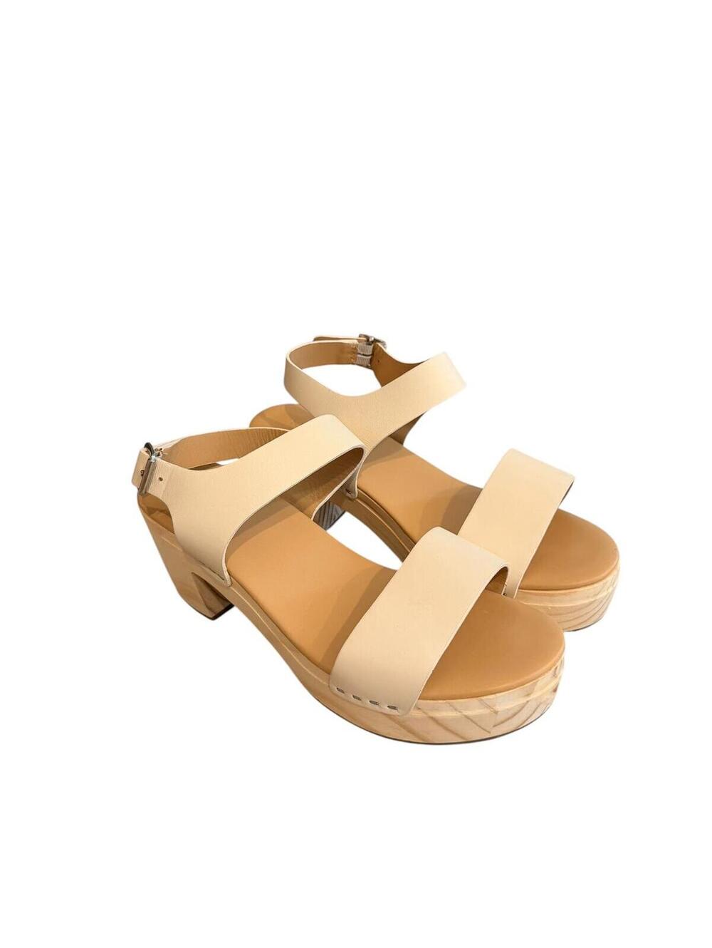 Nisolo All-Day Open Toe Clogs Bone Leather Light Wood Platform Women's Size 10
